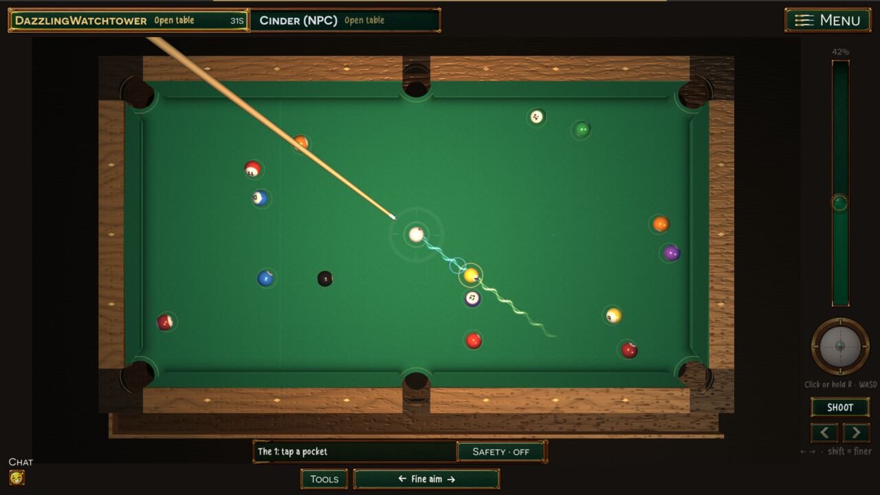 Calling a pocket mid-rack on a green pool hall table